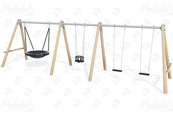 Pod seat, 2 flat seats, 1 cradle seat J447 legepladser bæredygtig naturtræ serie gynger billede 3d