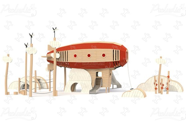 Luftballon i skyerne J49136 legepladser bæredygtig naturtræ serie transport billede 3d