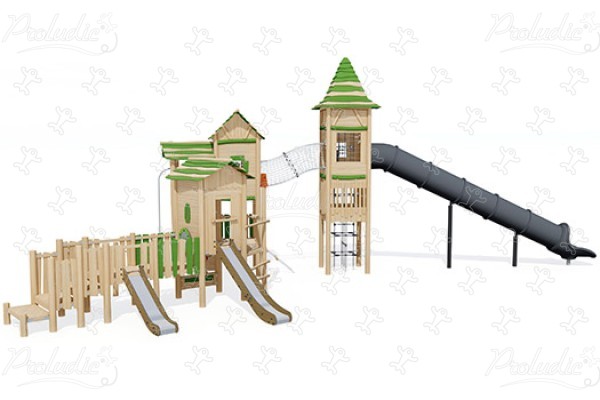 Grøn Landsby J49212® legepladser bæredygtig naturtræ serie legetårne billede 3d