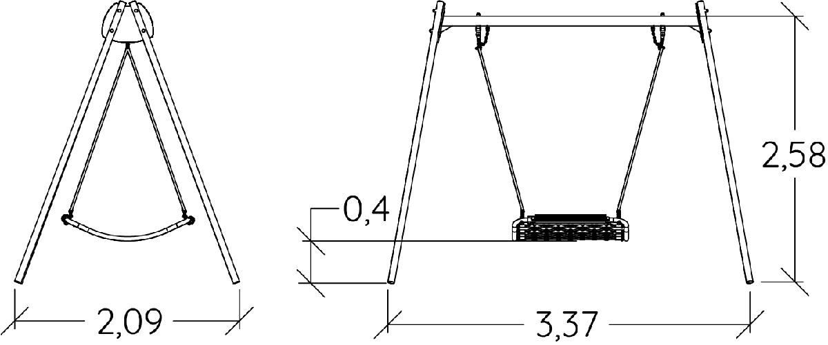 Mave/Ryg gyngen J445® legepladser traditionelle redskaber gynger billede set fra siden