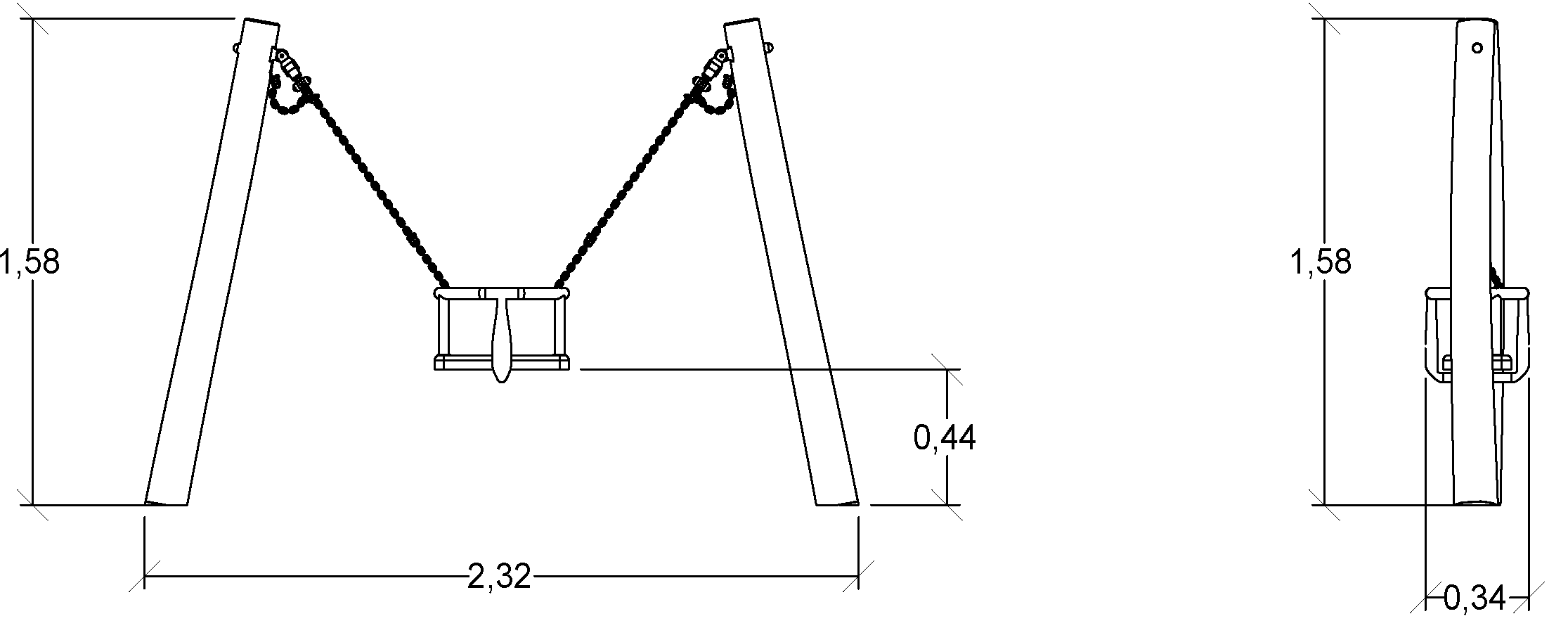 J449 legepladser bæredygtig naturtræ serie gynger billede set fra siden
