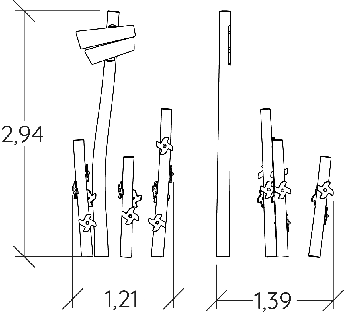 Mølleskov J49154® legepladser bæredygtig naturtræ serie motorik og balancebaner billede set fra siden