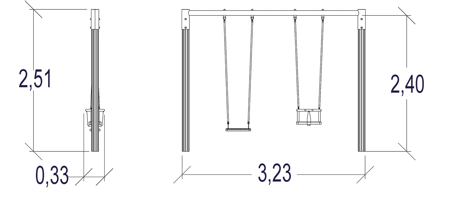 1 gyngesæder, 1 babysæde J497 legepladser traditionelle redskaber gynger billede set fra siden