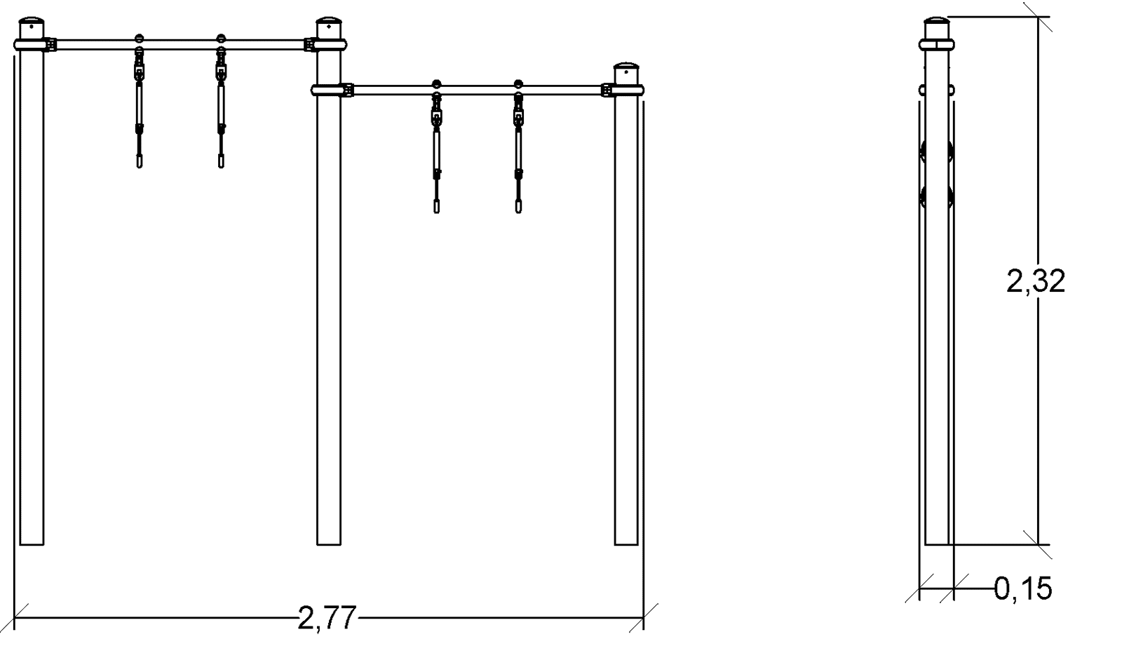 Kombination af ringe i 2 højder J5235® sport og fitness acti’fun acti’street billede set fra siden