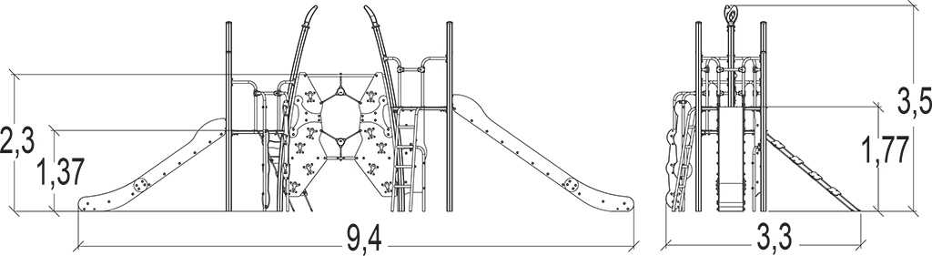 J5614 legepladser multifunktionsredskaber / multifunktionsaktiviteter kanopé billede set fra siden