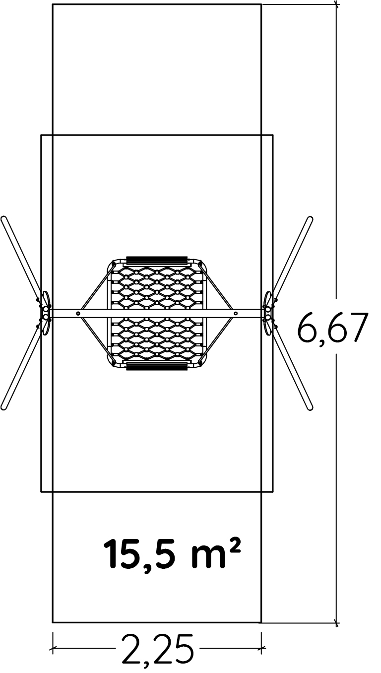 Mave/Ryg gyngen J445® legepladser traditionelle redskaber gynger billede set ovenfra