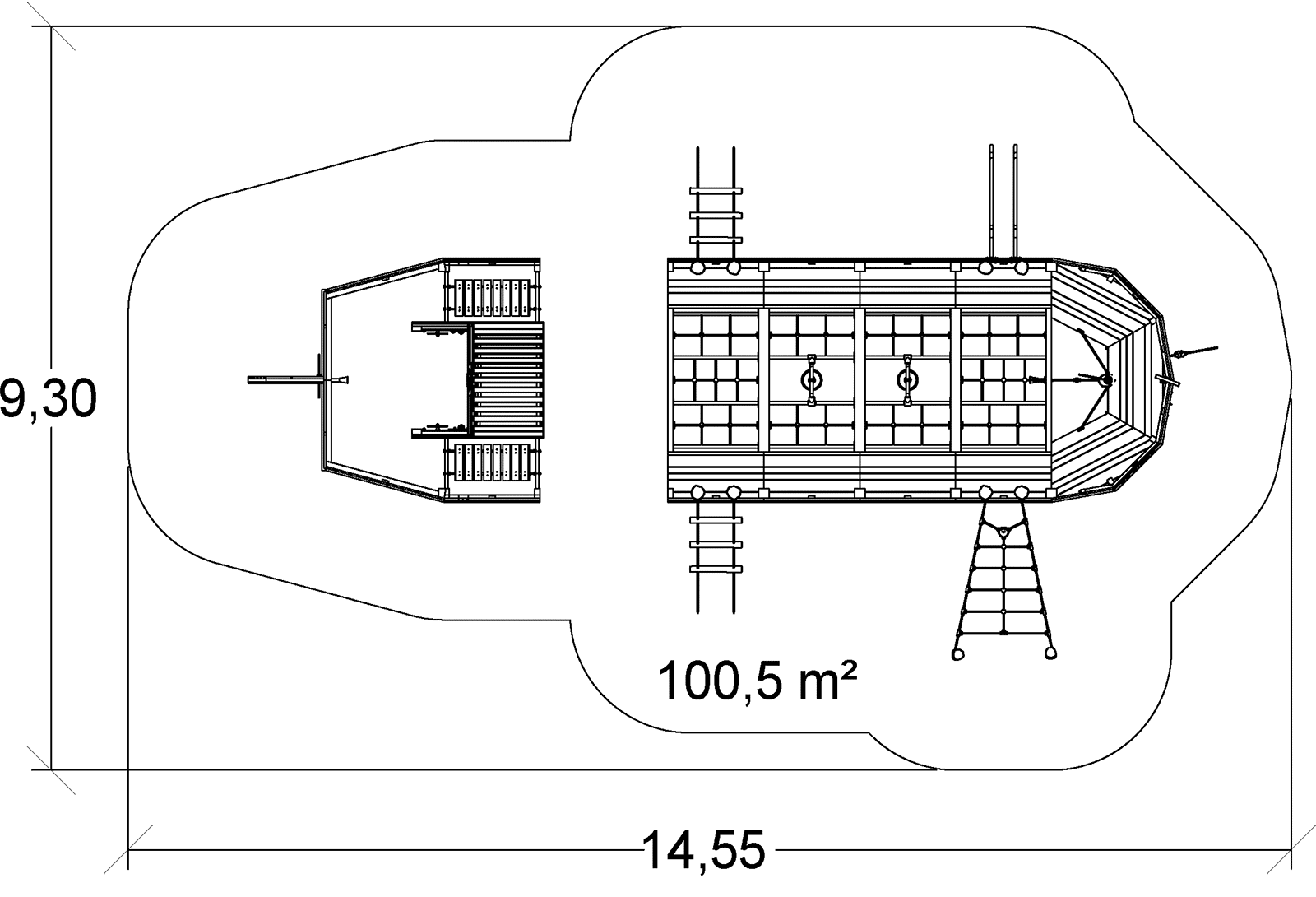 Kutter stor J49171® legepladser bæredygtig naturtræ serie både og maritime scener billede set ovenfra